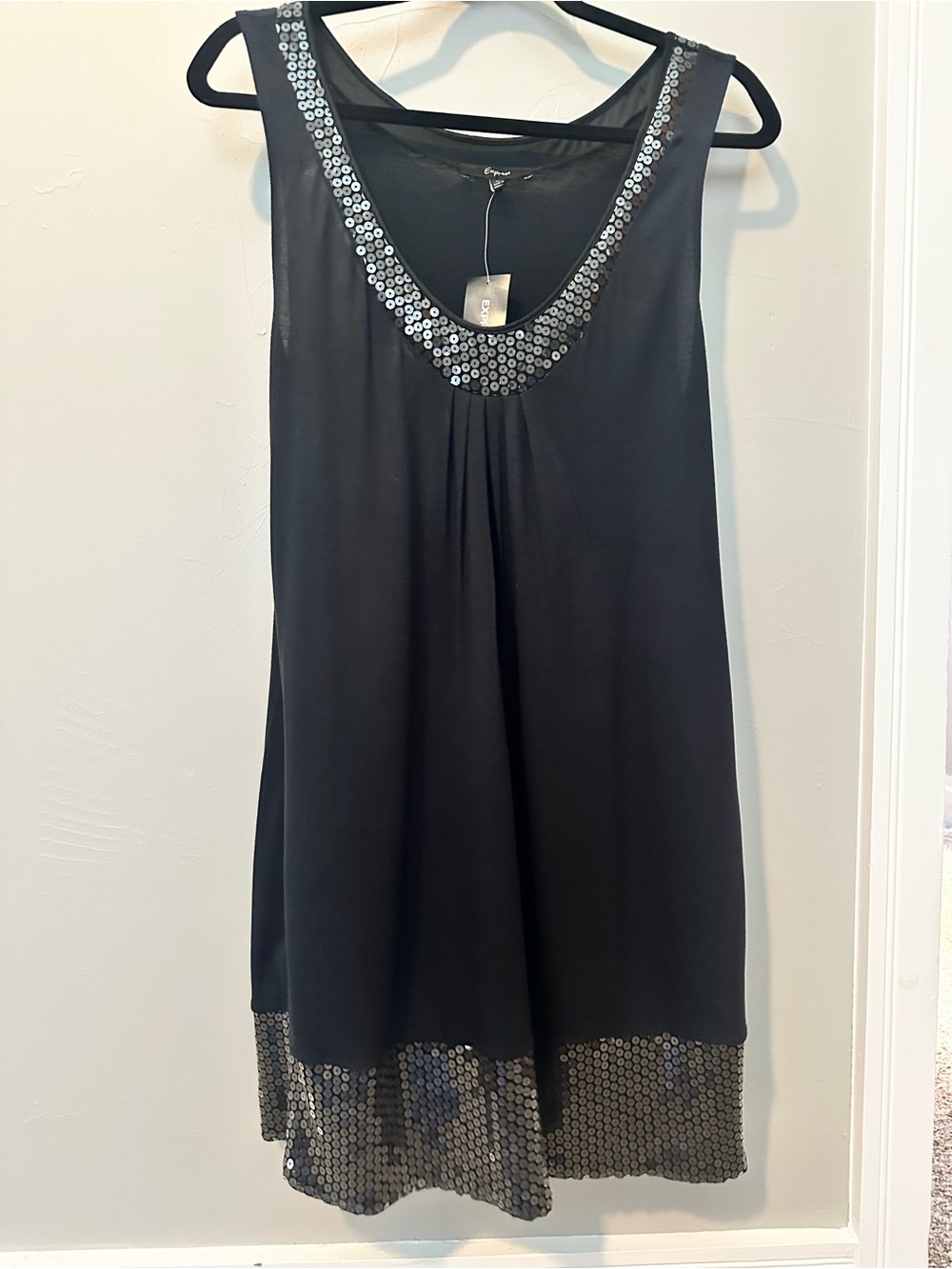 Black Sequin Trim Sleeveless Dress